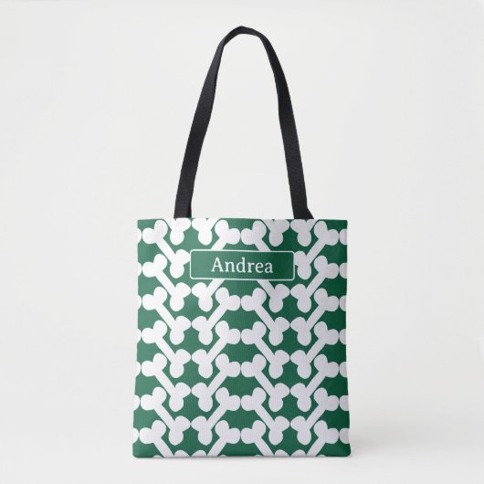 Persoonlijk hondenbot patroon groen wit modern tote bag (Voorkant)
