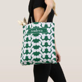 Persoonlijk hondenbot patroon groen wit modern tote bag (Dichtbij)