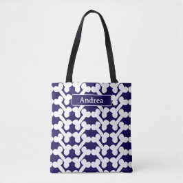 Persoonlijk hondenbot patroon Navy Wit Modern  Tote Bag