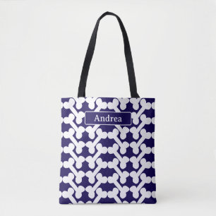 Persoonlijk hondenbot patroon Navy Wit Modern Tote Bag