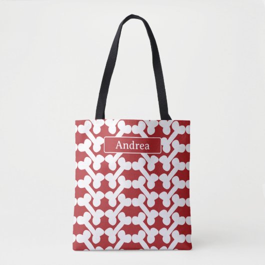 Persoonlijk Hondenbot Patroon Rood Wit Modern  Tote Bag (Voorkant)