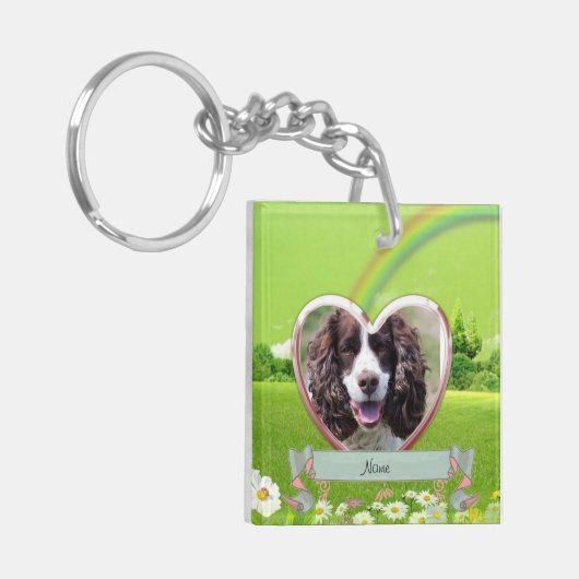 Persoonlijk hondenherdenkingscadeau met madeliefje sleutelhanger (Voorkant Links)