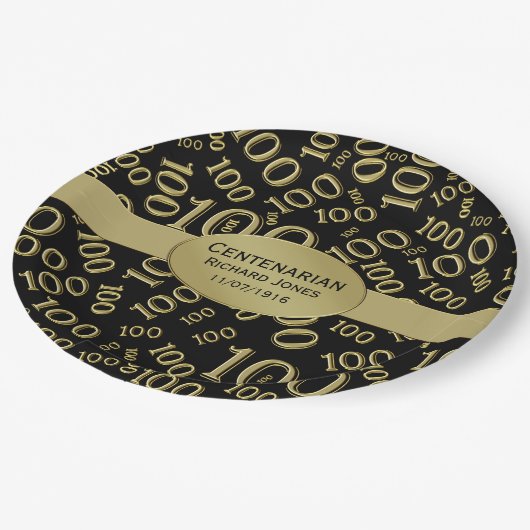 Persoonlijk: honderdjarig, 100ste verjaardag thema papieren bordje (Gekanteld)
