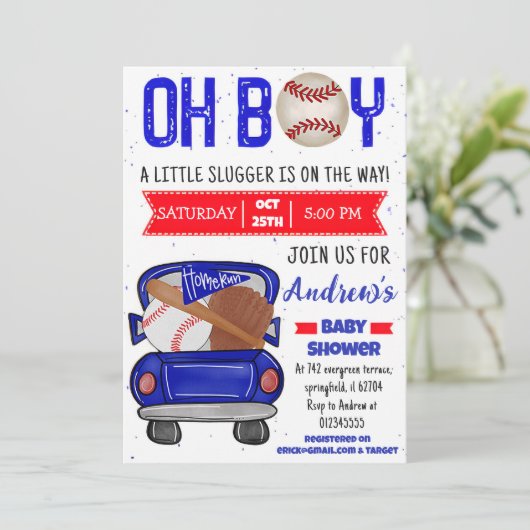 Persoonlijk honkbal Baby shower Little Slugger Kaart (Staand voorkant)