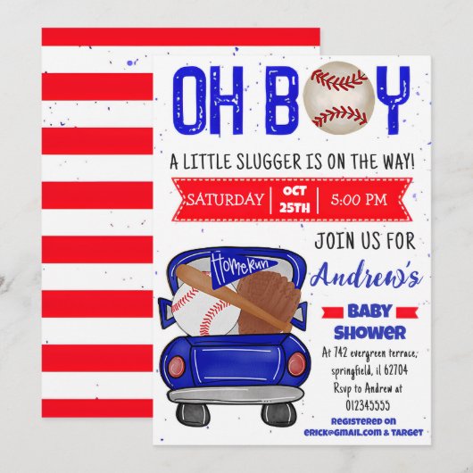 Persoonlijk honkbal Baby shower Little Slugger Kaart (Voorkant / Achterkant)