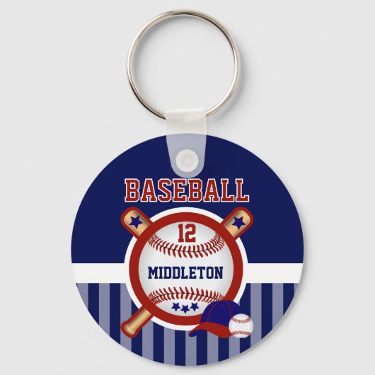 Persoonlijk honkbal | Donkerblauw en rood Sleutelhanger (Voorkant)