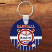 Persoonlijk honkbal | Donkerblauw en rood Sleutelhanger (Achterkant)