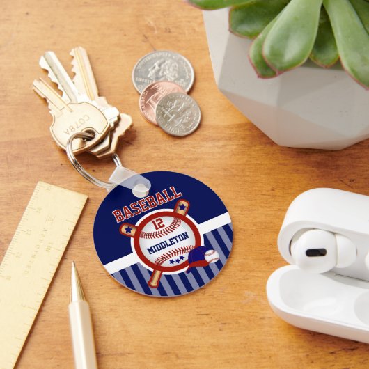 Persoonlijk honkbal | Donkerblauw en rood Sleutelhanger (Bureau)