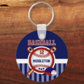 Persoonlijk honkbal | Donkerblauw en rood Sleutelhanger (Voorkant)