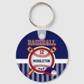 Persoonlijk honkbal | Donkerblauw en rood Sleutelhanger (Achterkant)