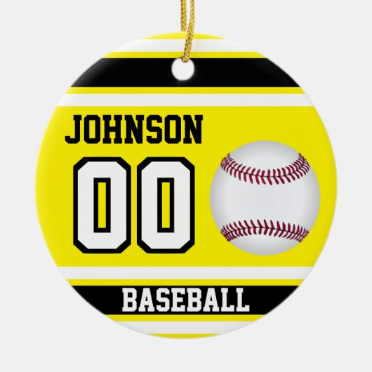 Persoonlijk honkbal | Geel, wit en zwart Keramisch Ornament (Voorkant)
