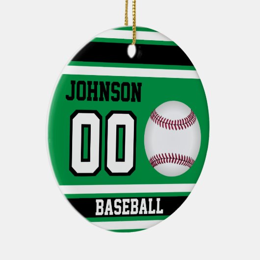 Persoonlijk honkbal | Groen, wit en zwart Keramisch Ornament (Rechts)