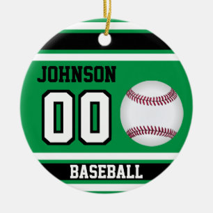 Persoonlijk honkbal Groen, wit en zwart Keramisch Ornament