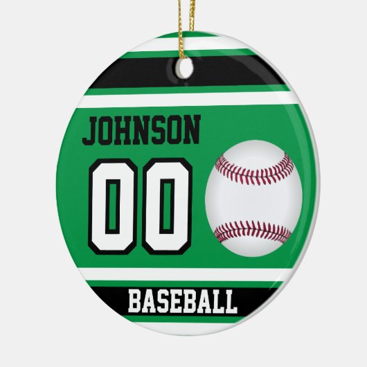 Persoonlijk honkbal | Groen, wit en zwart Keramisch Ornament (Links)