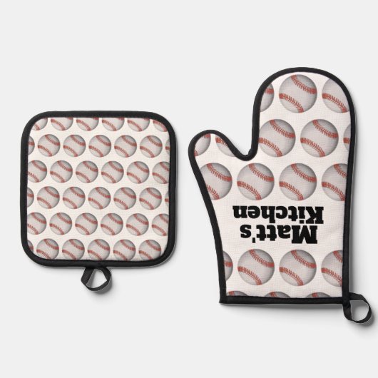 Persoonlijk honkbal ovenwant & pannenlap set (Voorkant)