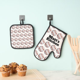 Persoonlijk honkbal ovenwant & pannenlap set