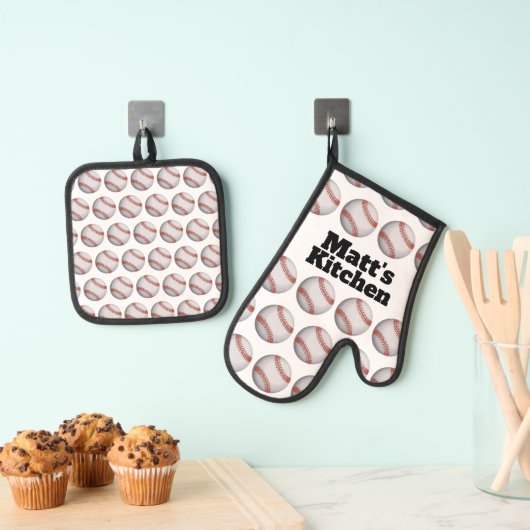 Persoonlijk honkbal ovenwant & pannenlap set (Insitu(Ophanging))