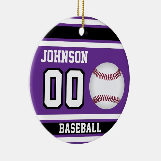 Persoonlijk honkbal | Paars, wit en zwart Keramisch Ornament (Rechts)