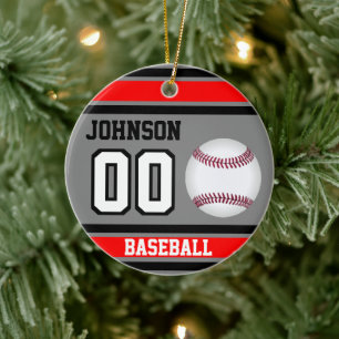 Persoonlijk honkbal Rood, grijs en zwart Keramisch Ornament