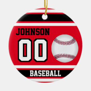 Persoonlijk honkbal Rood, wit en zwart Keramisch Ornament