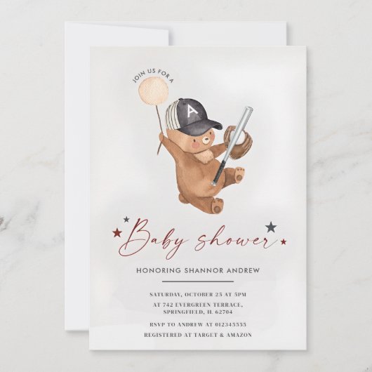 Persoonlijk Honkbal Rookie Baby shower Schattige B Kaart (Voorkant)