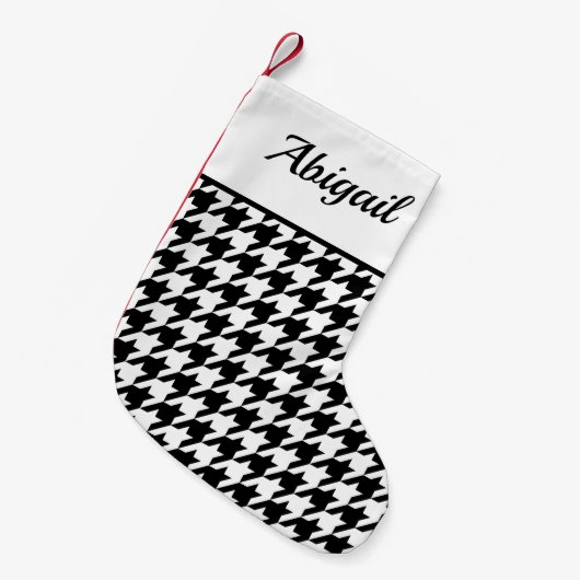 Persoonlijk houndstooth-patroon wit zwart kleine kerstsok (Voorkant (Hangend))
