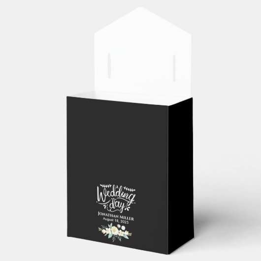 Persoonlijk huwelijk Elegant Black White Floral F Bedankdoosjes (Geopend)