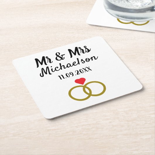 Persoonlijk huwelijk kartonnen onderzetters (Schuin)