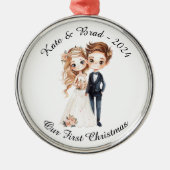 Persoonlijk Huwelijk Paar, Ons Eerste Kerstmis Metalen Ornament (Voorkant)