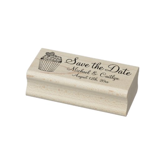 Persoonlijk huwelijk sparen de Datum Cupcake Heart Rubberstempel (Stempel)