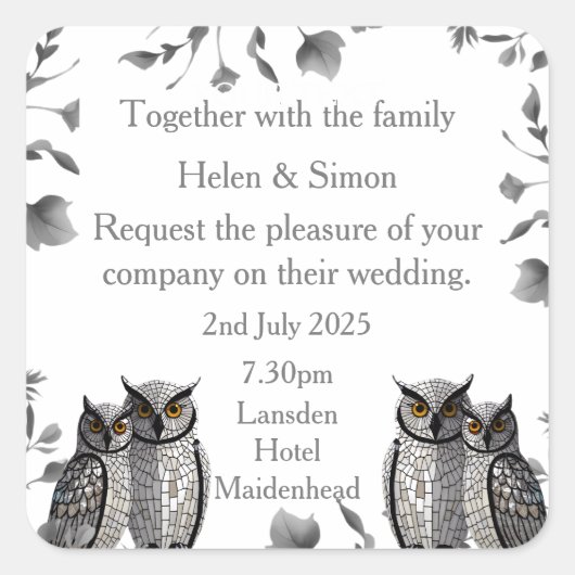 Persoonlijk huwelijk vierkante sticker (Voorkant)