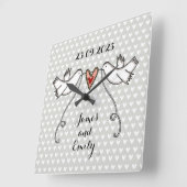 Persoonlijk huwelijksgeschenk met witte duiven van vierkante klok (Hoek)