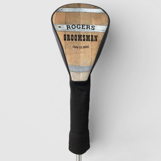 Persoonlijk huwelijksgetuige Whiskey Vat Golfheadcover (Voorkant)