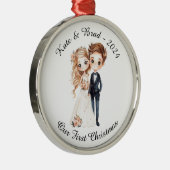 Persoonlijk Huwelijkspaar, Ons Eerste Kerstfeest Metalen Ornament (Rechts)