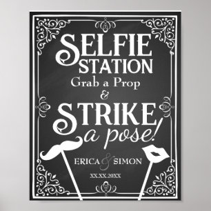 Persoonlijk Huwelijkszelfie Station Krijtbord Poster