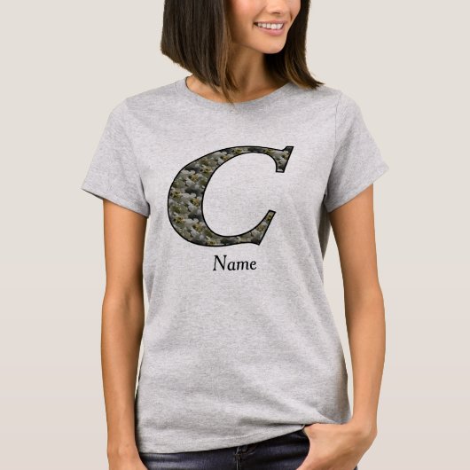 Persoonlijk Hydrangeabloemen T-shirt Met Initiaal (Voorkant)