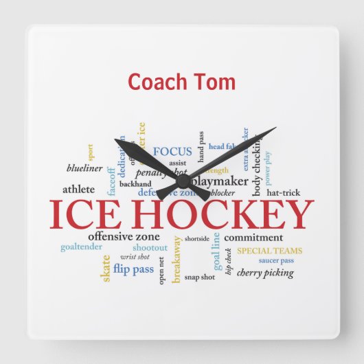 Persoonlijk, Ice Hockey Coach Dank u in woorden Vierkante Klok (Voorkant)