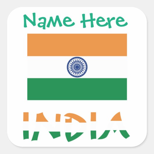 Persoonlijk India Vlag Vierkant Label  (Voorkant)