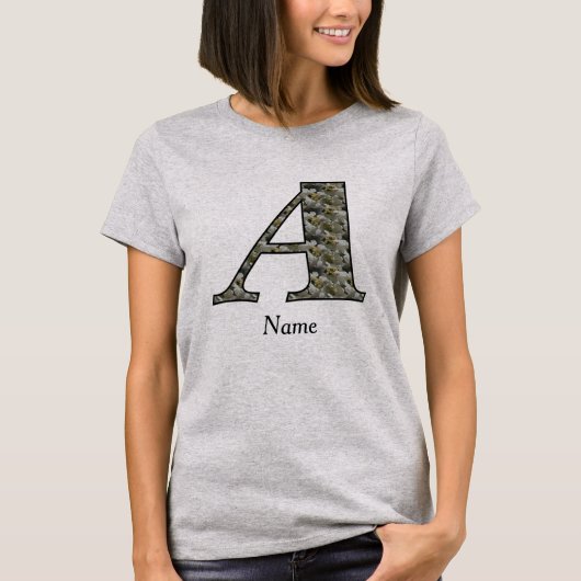 Persoonlijk initiaal A Hydrangea bloemen T-shirt (Voorkant)