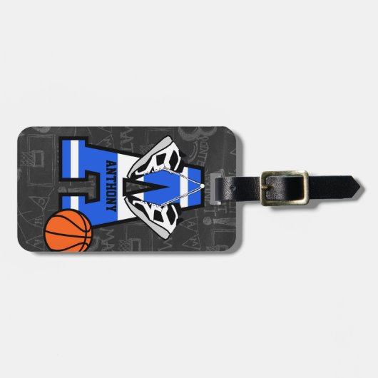 Persoonlijk Initiaal Basketball Bagagelabel (Voorkant horizontaal)