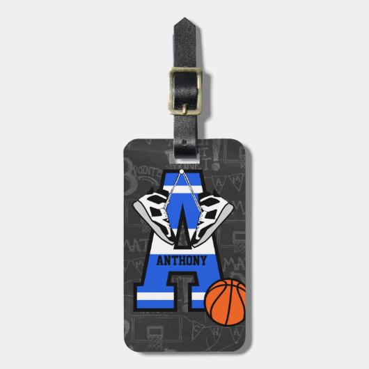 Persoonlijk Initiaal Basketball Bagagelabel (Voorkant verticaal)