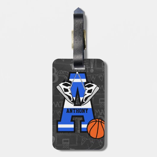 Persoonlijk Initiaal Basketball Bagagelabel (Achterkant verticaal)
