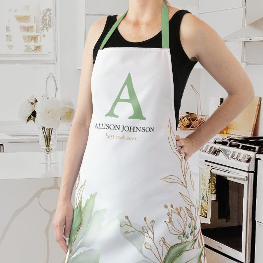Persoonlijk Initiaal Groen Aquarel Schort