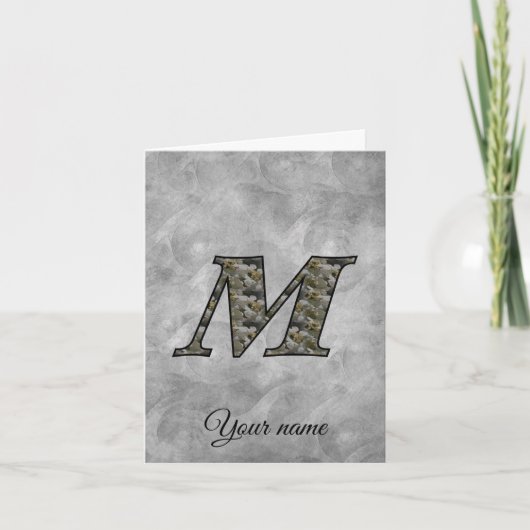 Persoonlijk initiaal M Hydrangeabloemen Monogram Notitiekaartje (Voorkant)