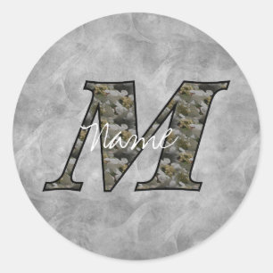 Persoonlijk initiaal M Hydrangeabloemen Monogram Ronde Sticker