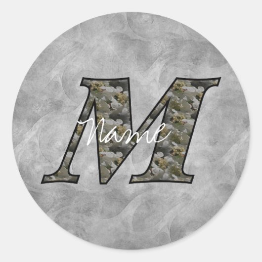 Persoonlijk initiaal M Hydrangeabloemen Monogram Ronde Sticker (Voorkant)