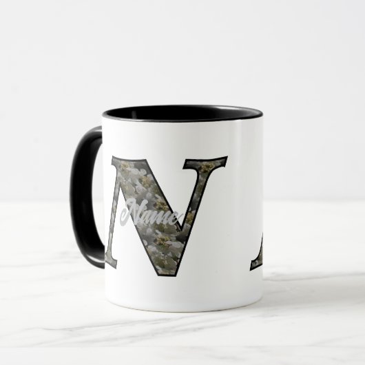 Persoonlijk initiaal N Hydrangeabloemen Monogram Mok (Voorkant links)