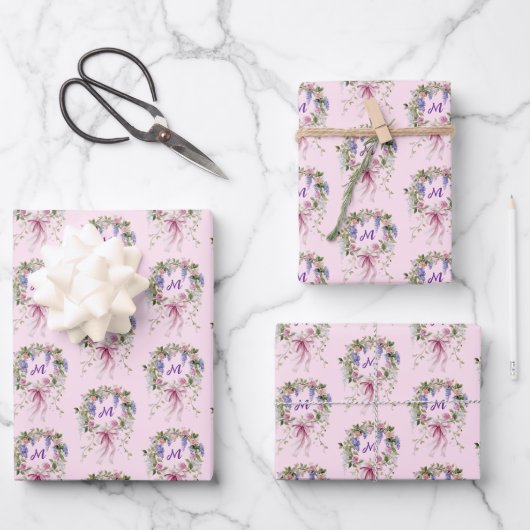 Persoonlijk Initial Bloemmotief Inpakpapier Vel (Voorkant)