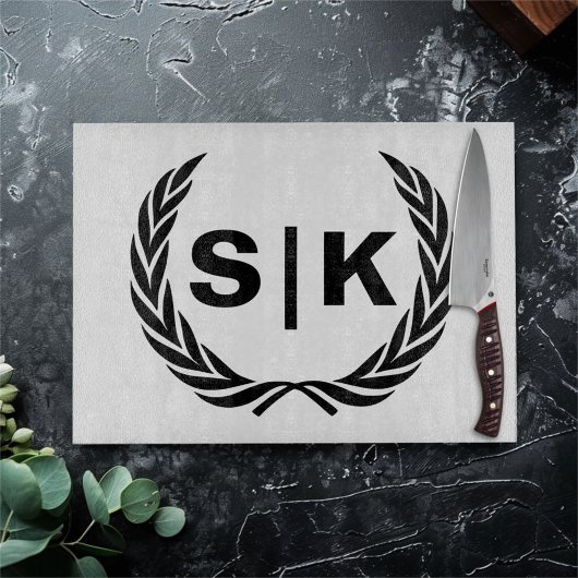 Persoonlijk Initialen Monogram met Laurierbladeren Snijplank