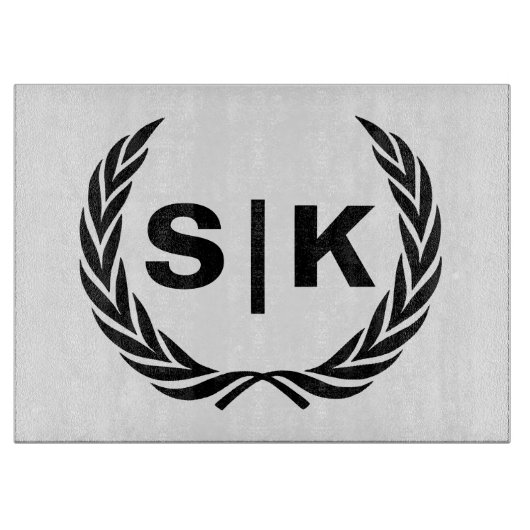 Persoonlijk Initialen Monogram met Lauwerbladeren Snijplank (Voorkant)